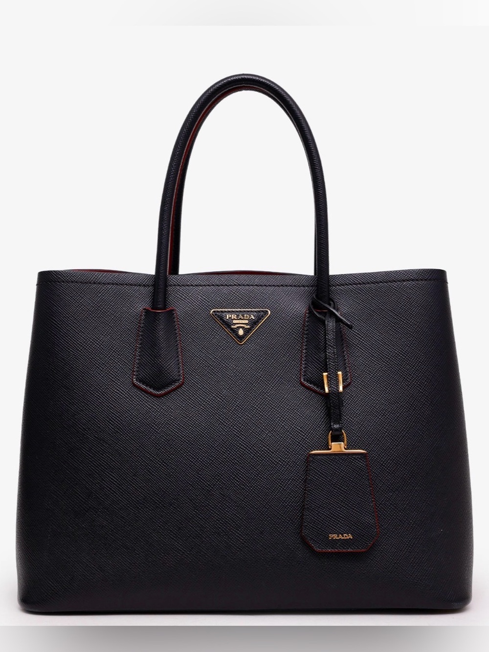 Prada Black Saffiano Tote with Red Interior Trim